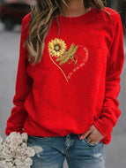 Dragonfly Print Crew Neck Long Sleeve Fleece Sweatshirt