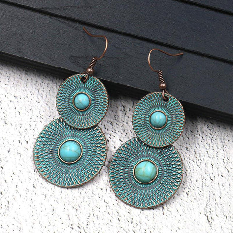 Vintage Bohemian Round Turquoise Earrings