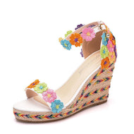 Large Size Wedge Heel Wool Embroidered Fashion Sandals Beach Women's Shoes