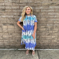 Spring/Summer New Round Neck Short Sleeve Loose Tie Dye Print Dress