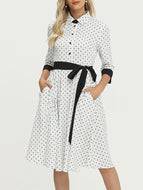 Lapel Print Contrast Stitching Dress