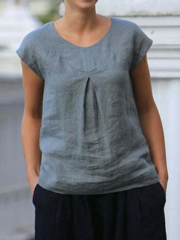 Round neck casual cotton and linen  top