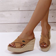 Bohemian Platform Hemp Wedge Crossover Roma Slides Slippers For Plus Size