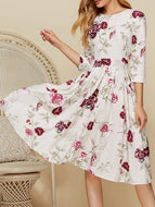 Slim 3/4 Sleeve Print Dress