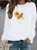 Dragonfly Print Crew Neck Long Sleeve Fleece Sweatshirt