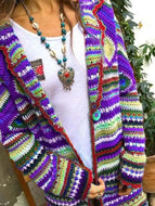 Mixed Color Printed Long Sleeve Knitted Cardigan