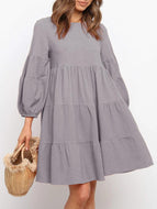 Cotton Linen Lantern Sleeve Dress