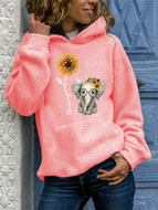 Plus Size  Women's Sunflower Letters Printed Hooded Sweatshirt