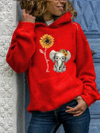 Plus Size  Women's Sunflower Letters Printed Hooded Sweatshirt