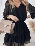 Black V-Neck Long Sleeve Dress