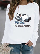 Funny Panda Print Crew Neck Long Sleeve Grabber Sweatshirt