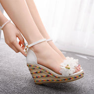 Large Size Wedge Heel Wool Embroidered Fashion Sandals Beach Women's Shoes