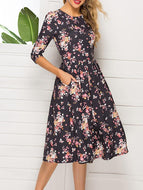 Casual Floral Three-quarter Sleeve Dress