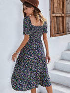 Round Neck Design Sense Vacation Beach Casual Home Floral Bohemian Print Dress