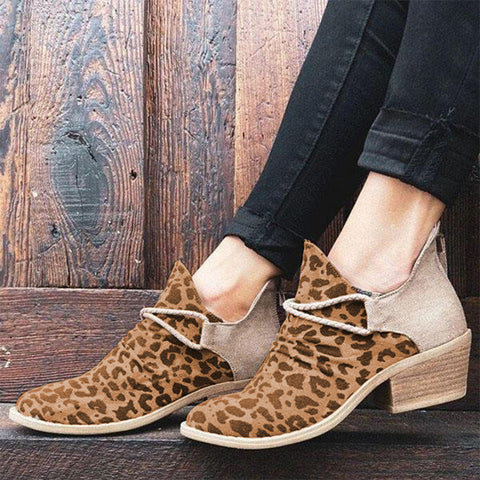 Leopard Chunky Heel Canvas Boots