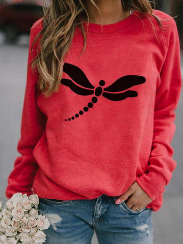 Dragonfly Print Loose Sweatshirt