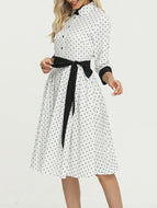 Lapel Print Contrast Stitching Dress