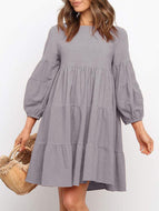 Cotton Linen Lantern Sleeve Dress