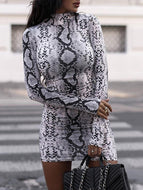 Snake Print Stand Collar Dress