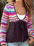 V Neck Tribal Knitted Long Sleeve Sweater