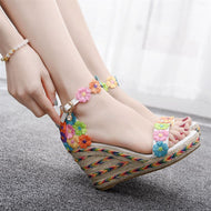 Large Size Wedge Heel Wool Embroidered Fashion Sandals Beach Women's Shoes