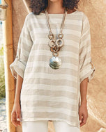 Cotton And Linen Striped Casual Top