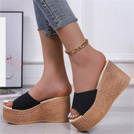 Korean Version Wedge Sandals Platform High Heel Muffin Bottom Slippers Holiday Ladies Shoes