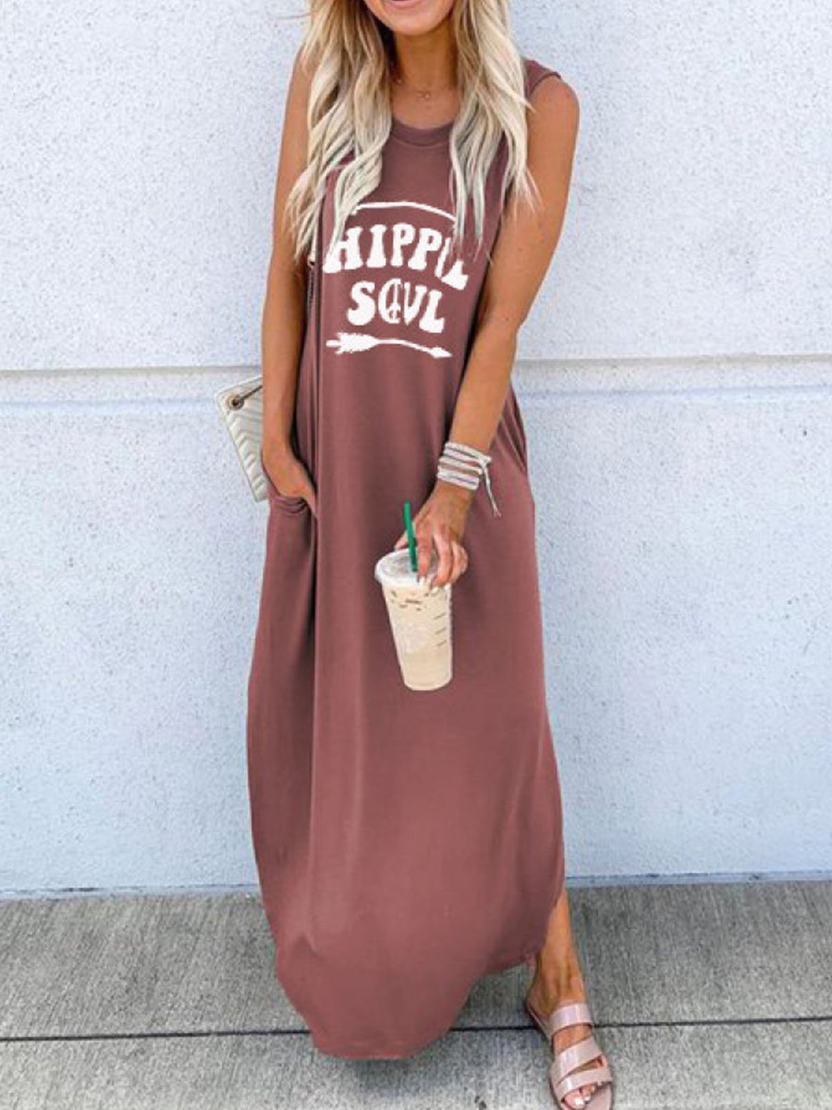 sleeveless letter casual dress