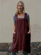 Women's Cotton Linen Apron Long Girth Loungewear Loose Long Dress