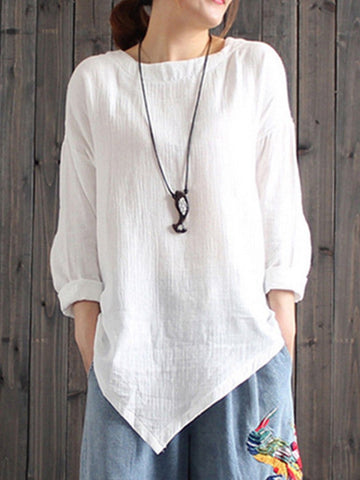 Irregular Hem Base Cotton And Linen Top