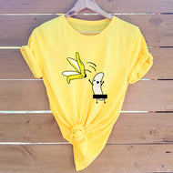 Summer Spoof Banana Undress Print Crew Neck Short Sleeve Fashion Fashion All-match Casual T-Shirt Tops