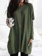 Round Neck Solid Color Loose Casual Long-sleeved Sweater