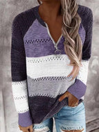 Patchwork Loose V-neck Pullover Sweater