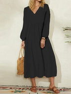 Cotton Linen Loose Lantern Sleeve Dress