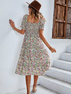 Round Neck Design Sense Vacation Beach Casual Home Floral Bohemian Print Dress