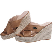 Bohemian Platform Hemp Wedge Crossover Roma Slides Slippers For Plus Size