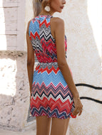 Summer New Waist Twist Print Halter Sleeveless Dress