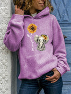 Plus Size  Women's Sunflower Letters Printed Hooded Sweatshirt