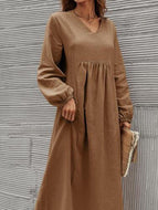 Cotton Linen Loose Lantern Sleeve Dress