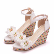 Large Size Wedge Heel Wool Embroidered Fashion Sandals Beach Women's Shoes