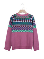 Pure Color Printed Knitted Sweater Sweater