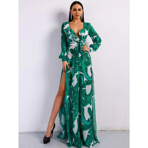 Resort Greenleaf Print Maxi Dress FT9106