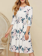 Printed Round Neck A-line Dress