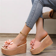 Wedge Heel Flower Platform Heel Large Size Women's Sandals Simple Beach Slippers