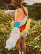 V-neck Rainbow Striped Pullover