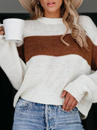 Women's Casual Crew Neck Striped Knit Sweater