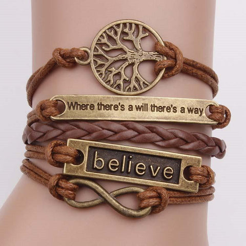 Life Tree Where Believe Vintage Leather Cord Bracelet