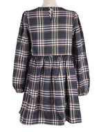 Plaid Round Neck Long Sleeve Casual Loose Waist Pleated Ladies Dress