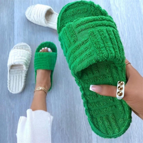 Lulupairs Towel Fabric Flatform Slide Sandals