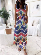 New Women's Loose Printed Vest Belted Dress